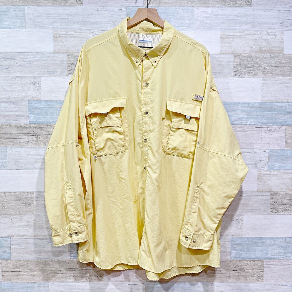 Columbia PFG Bahama II Long Sleeve Fishing Shirt Yellow Nylon Hiking Mens 4X